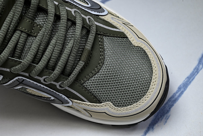 LEATHER MESH SPORTS CASUAL SHOES BEIGE/GREEN/GREY
