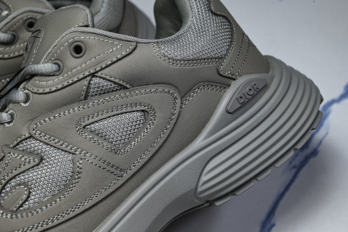 LEATHER MESH SPORTS CASUAL SHOES GREY/GREY/GREY