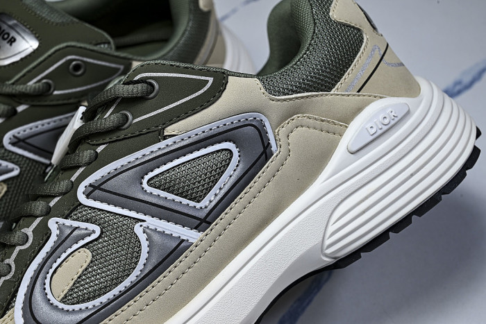 LEATHER MESH SPORTS CASUAL SHOES BEIGE/GREEN/GREY