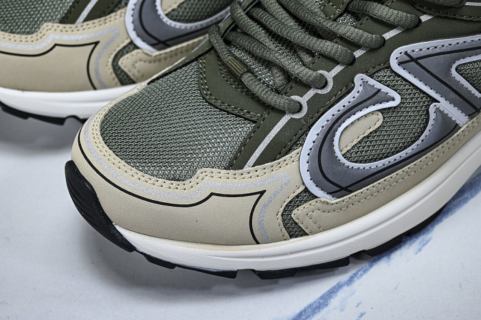 LEATHER MESH SPORTS CASUAL SHOES BEIGE/GREEN/GREY