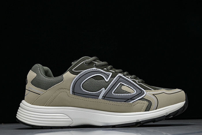 LEATHER MESH SPORTS CASUAL SHOES BEIGE/GREEN/GREY