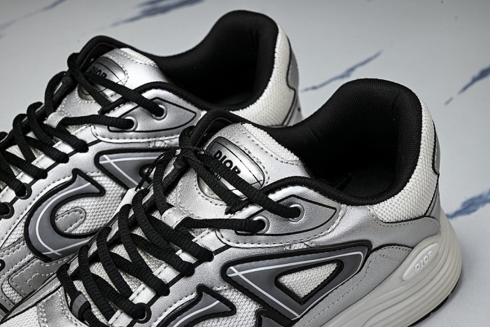 LEATHER MESH SPORTS CASUAL SHOES SILVER/WHITE/BLACK