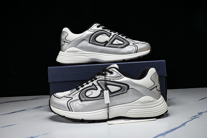 LEATHER MESH SPORTS CASUAL SHOES SILVER/WHITE/BLACK
