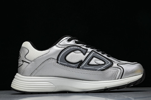 LEATHER MESH SPORTS CASUAL SHOES SILVER/WHITE/BLACK