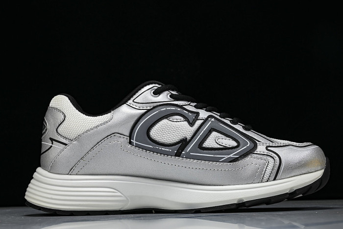 LEATHER MESH SPORTS CASUAL SHOES SILVER/WHITE/BLACK