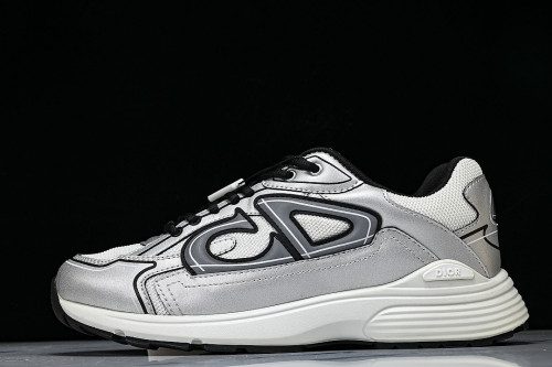 LEATHER MESH SPORTS CASUAL SHOES SILVER/WHITE/BLACK