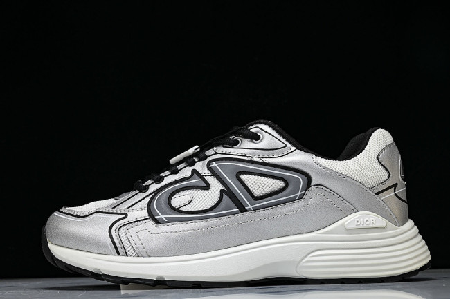 LEATHER MESH SPORTS CASUAL SHOES SILVER/WHITE/BLACK