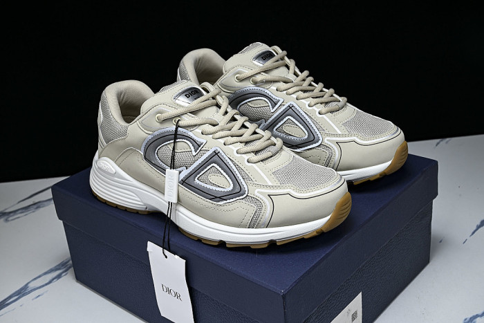 LEATHER MESH SPORTS CASUAL SHOES BEIGE/GREY/BROWN