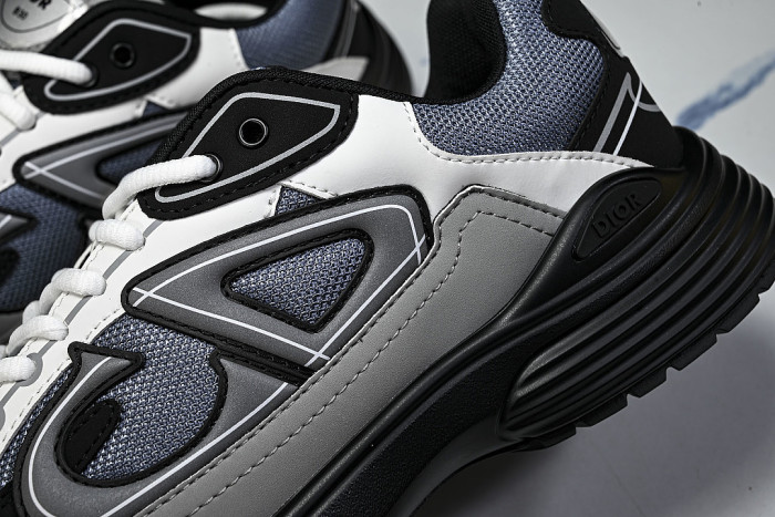 LEATHER MESH SPORTS CASUAL SHOES GREY/BLUE/BLACK 