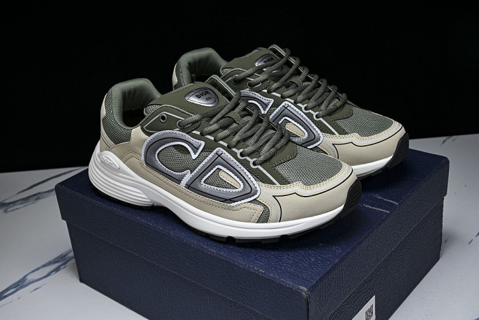 LEATHER MESH SPORTS CASUAL SHOES BEIGE/GREEN/GREY