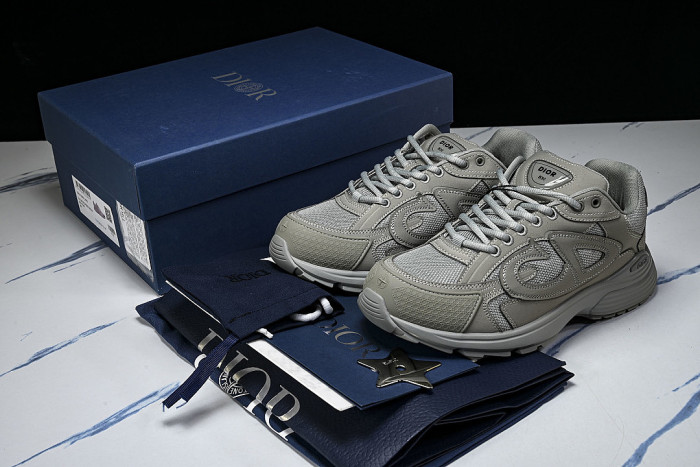 LEATHER MESH SPORTS CASUAL SHOES GREY/GREY/GREY