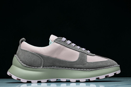 NUBUCK COWHIDE SPORTS SHOES PINK/GREY/GREEN
