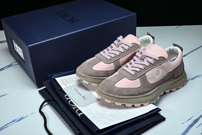 NUBUCK COWHIDE SPORTS SHOES PINK/GREY/GREEN