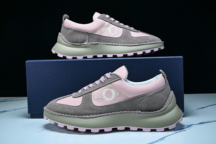 NUBUCK COWHIDE SPORTS SHOES PINK/GREY/GREEN