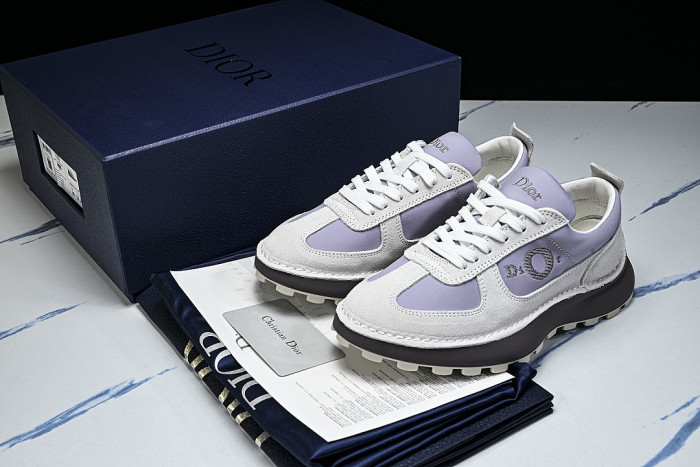 NUBUCK COWHIDE SPORTS SHOES WHITE/PURPLE/BROWN