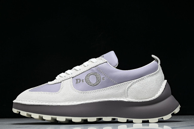 NUBUCK COWHIDE SPORTS SHOES WHITE/PURPLE/BROWN