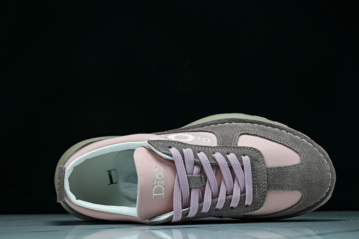 NUBUCK COWHIDE SPORTS SHOES PINK/GREY/GREEN