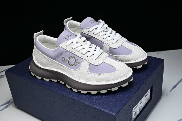 NUBUCK COWHIDE SPORTS SHOES WHITE/PURPLE/BROWN