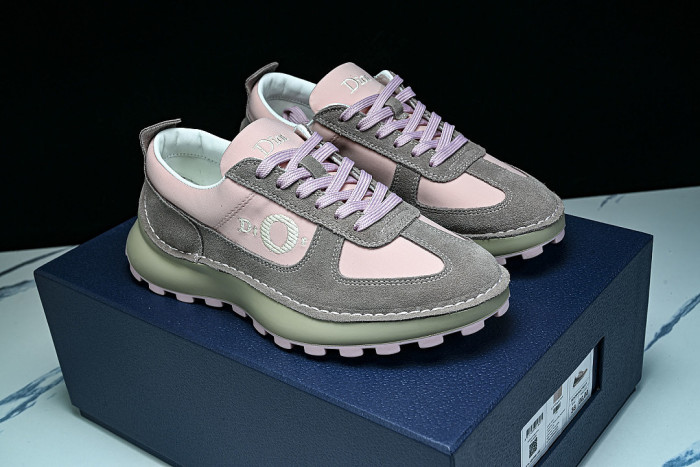 NUBUCK COWHIDE SPORTS SHOES PINK/GREY/GREEN
