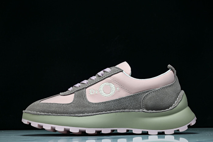 NUBUCK COWHIDE SPORTS SHOES PINK/GREY/GREEN