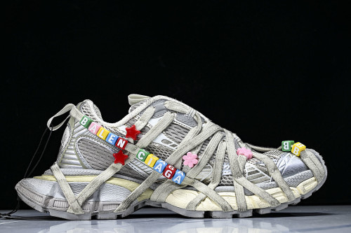 W3XBD9188 3XL EXTREME LACES FASHIONABLE RUNNING SHOES BEIGE/SILVER