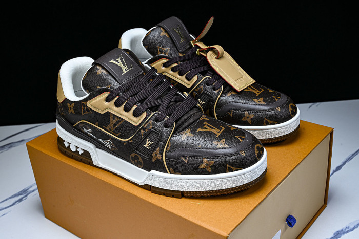 TRAINER LEATHER SPORTS SHOES BLACK/BROWN/WHITE