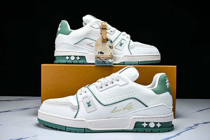 AKRDS MEN'S TRAINER SPORTY LACE UP CASUAL LOW TOP SNEAKERS DARK GREEN/WHITE