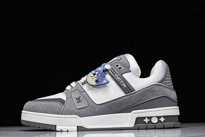 TRAINER LEATHER SPORTS SHOES WHITE/GREY