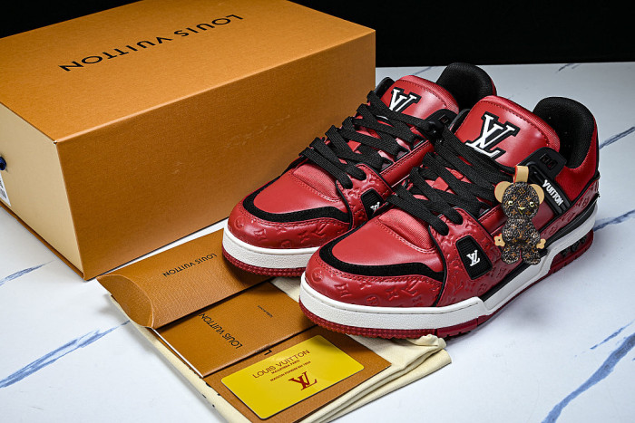 TRAINER LEATHER SPORTS SHOES RED/BLACK/WHITE