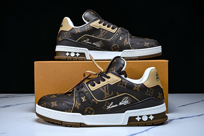TRAINER LEATHER SPORTS SHOES BLACK/BROWN/WHITE
