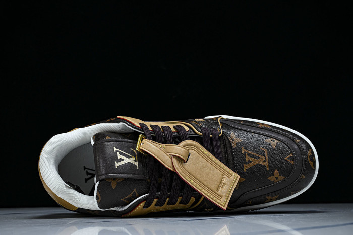 TRAINER LEATHER SPORTS SHOES BLACK/BROWN/WHITE