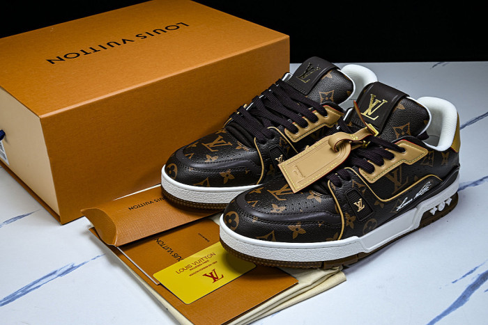 TRAINER LEATHER SPORTS SHOES BLACK/BROWN/WHITE