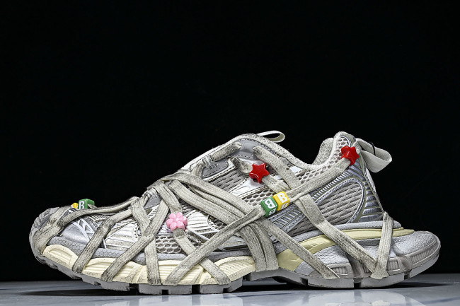 W3XBD9188 3XL EXTREME LACES FASHIONABLE RUNNING SHOES BEIGE/SILVER