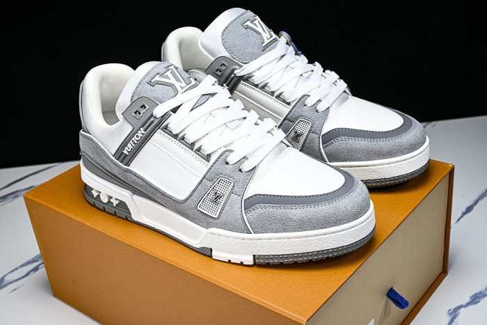 TRAINER LEATHER SPORTS SHOES WHITE/GREY
