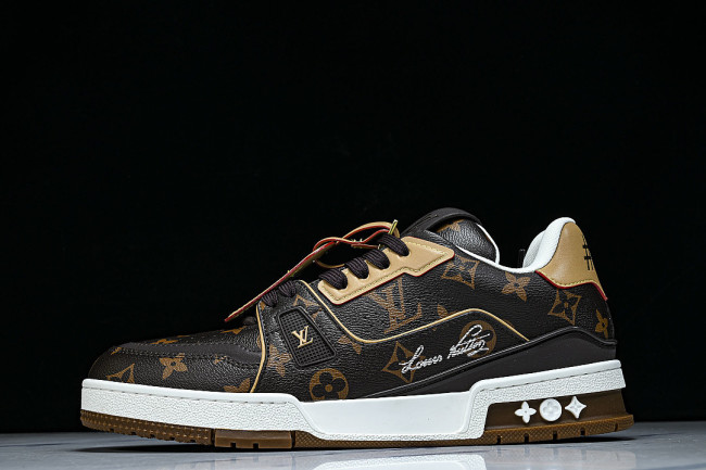 TRAINER LEATHER SPORTS SHOES BLACK/BROWN/WHITE