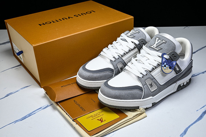 TRAINER LEATHER SPORTS SHOES WHITE/GREY