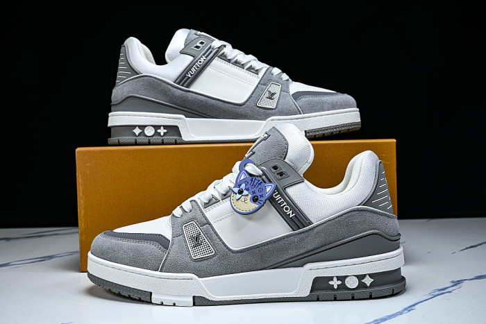TRAINER LEATHER SPORTS SHOES WHITE/GREY