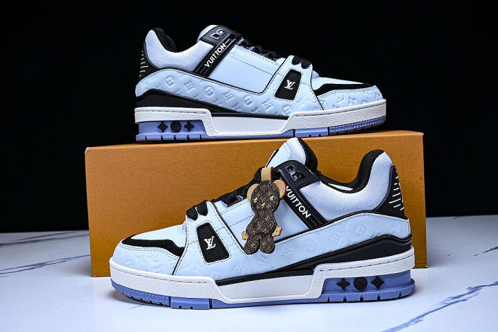 TRAINER LEATHER SPORTS SHOES BLUE/BLACK/WHITE
