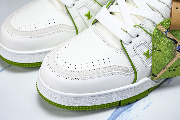 TRAINER LEATHER SPORTS SHOES WHITE/GREEN/WHITE