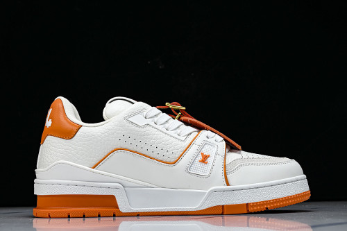 TRAINER LEATHER SPORTS SHOES WHITE/ORANGE/WHITE