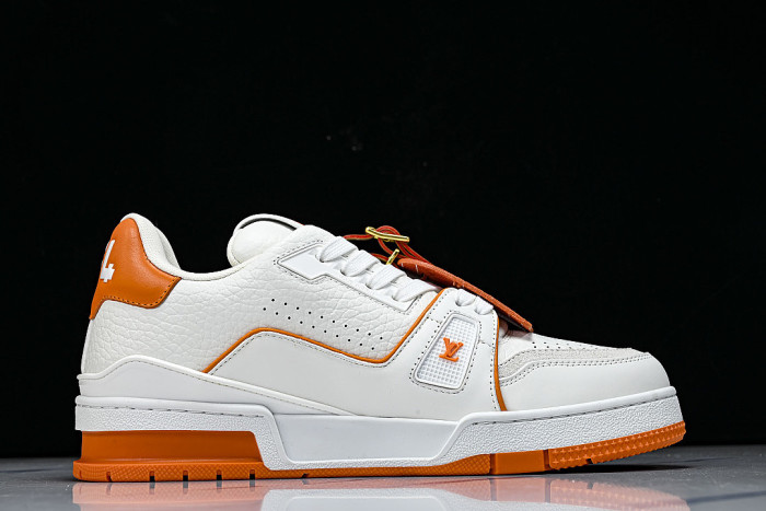 TRAINER LEATHER SPORTS SHOES WHITE/ORANGE/WHITE