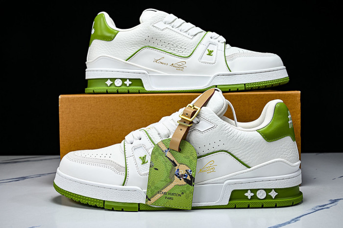 TRAINER LEATHER SPORTS SHOES WHITE/GREEN/WHITE