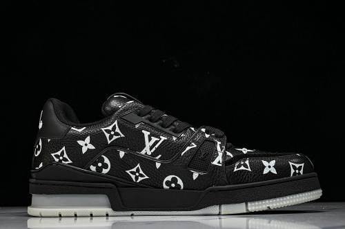 TRAINER LEATHER SPORTS SHOES BLACK/WHITE/BLACK