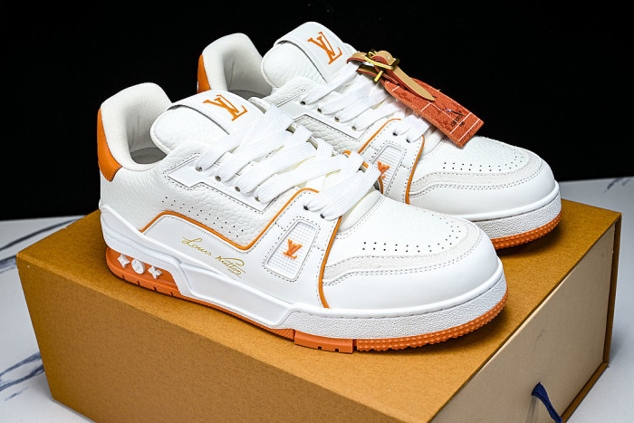 TRAINER LEATHER SPORTS SHOES WHITE/ORANGE/WHITE