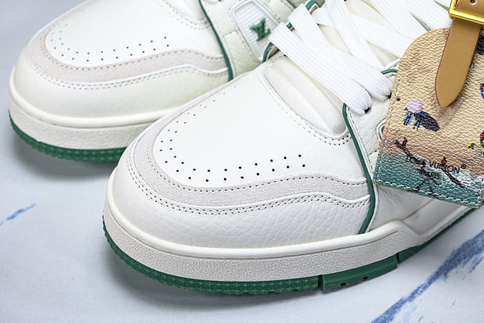 TRAINER LEATHER SPORTS SHOES WHITE/GREEN/WHITE