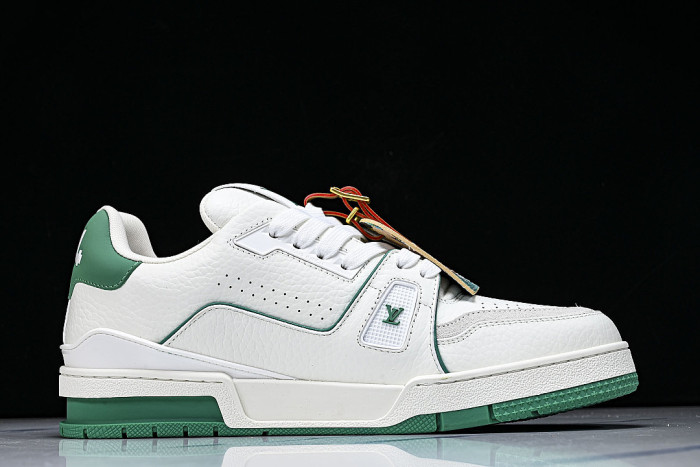 TRAINER LEATHER SPORTS SHOES WHITE/GREEN/WHITE