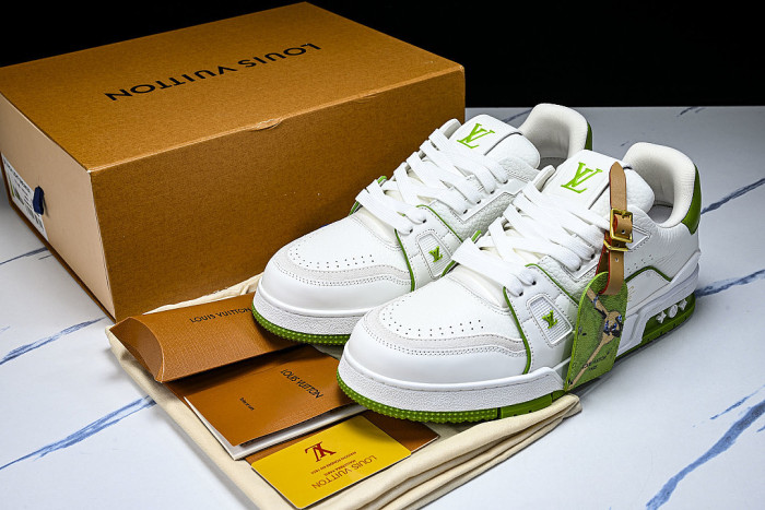 TRAINER LEATHER SPORTS SHOES WHITE/GREEN/WHITE