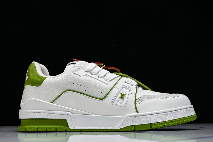 TRAINER LEATHER SPORTS SHOES WHITE/GREEN/WHITE