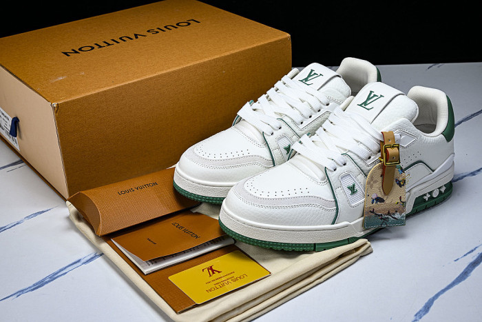 TRAINER LEATHER SPORTS SHOES WHITE/GREEN/WHITE
