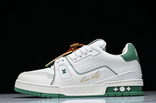 TRAINER LEATHER SPORTS SHOES WHITE/GREEN/WHITE